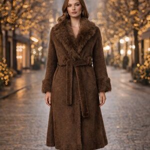 Elegant Brown Faux Fur Coat